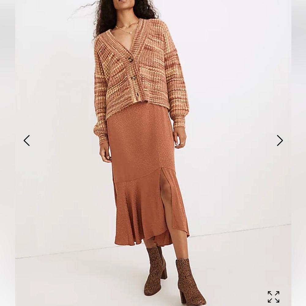 Flounce-Hem Midi Skirt in Cheetah Jacquard
